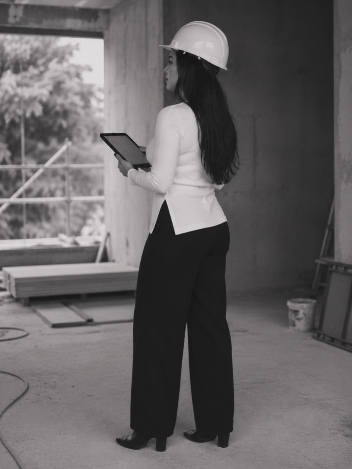 Camila Gagleote acompanhando obra em andamento